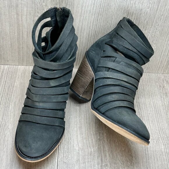 Free People Shoes - Free People Hybrid Ankle Booties Womens 39 Strappy Leather Zip Block Heel Black